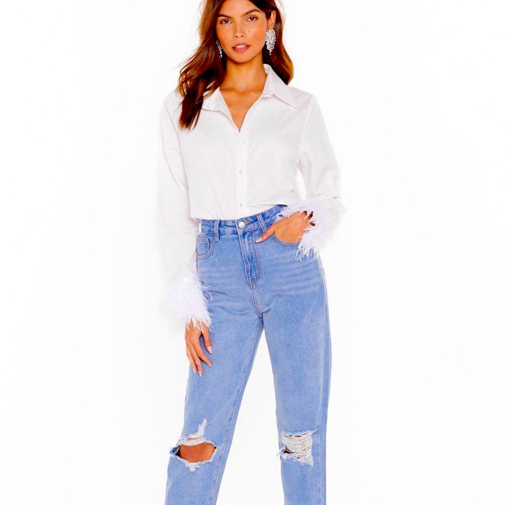 Nasty Gal Distressed High Waste Mom Jeans Size 8